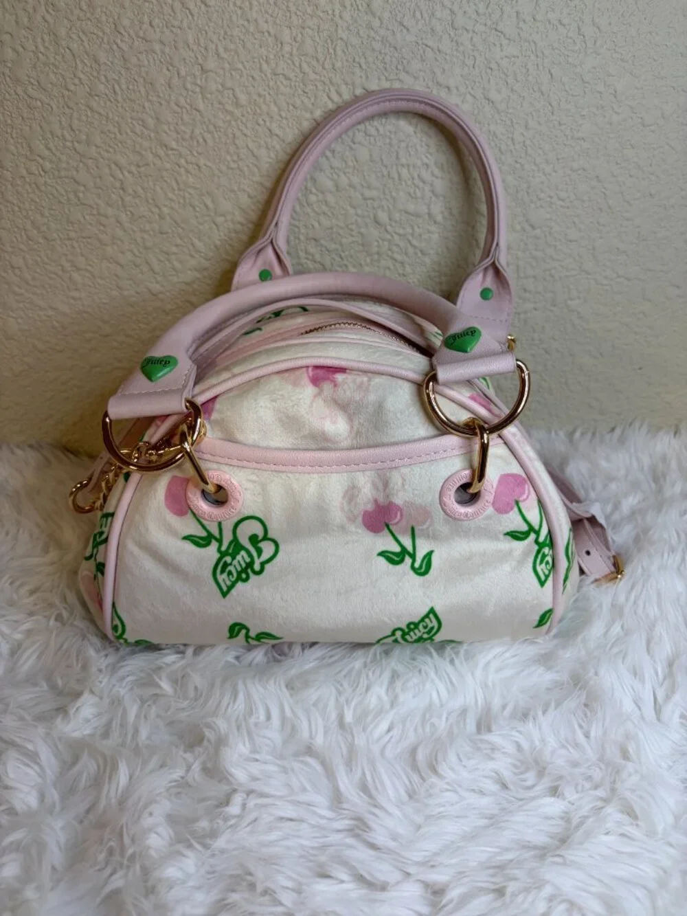 Juicy Couture Retro Cherry Gelato Bowler Bag Pink Cherry Crossbody Purse NWT